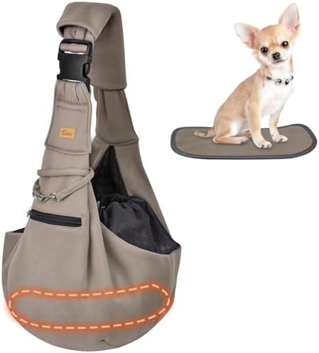 Cuby Adjustable Dog Cat Sling Padded Hard Bottom Pet Carrier Sling Soft Carrying Puppy Bag for Small Dogs Cats Outdoor Travel (Grayish-White)