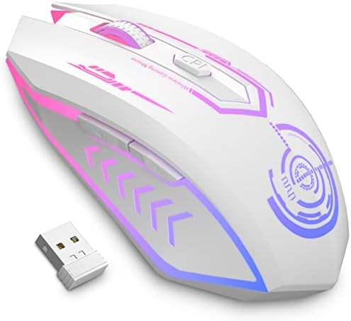 Wireless Gaming Mouse Up to 10000 DPI, UHURU Rechargeable USB Wireless Mouse with 6 Buttons 7 Changeable LED Color Ergonomic Programmable MMO RPG for PC Laptop, Compatible with Windows Mac