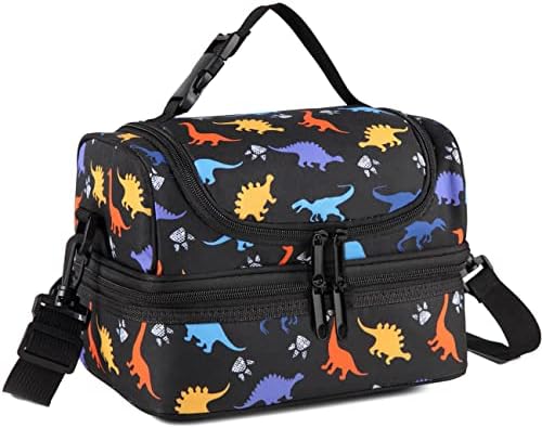 VASCHY Lunch Box Bag Men, Insulated Two Compartments Bento Cooler Bags for Adults/Women/Kids for School,Daycare,Kindergarten,Picnic Black