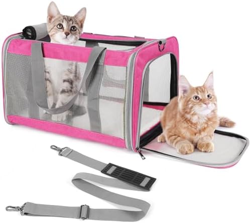 Pet Carrier for Large Cats of 20 Lbs, Collapsible Carrier Bag for Big Cat or 2 Kittens,Soft Sided Puppy Carrier with Sturdy Travel Transport Strap, Adequate Ventilation, 4 Mesh Windows (Blue)
