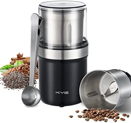 KYG Electric Coffee Grinder, 2 Removable Bowls, Black