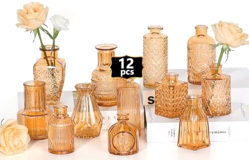 Sawoake Mini Bud Vases As Wedding Centerpieces for Tables,Clear Bud Vases for Flowers,Small Flower Vases Suitable for Birthday Party,Anniversary,Wedding Reception,Baby Shower (Clear-12PCS)