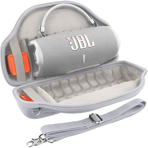 co2CREA Case for JBL Charge 6 Waterproof Portable Bluetooth Speaker, Hard Travel Case with Detachable Shoulder Strap (White Case)
