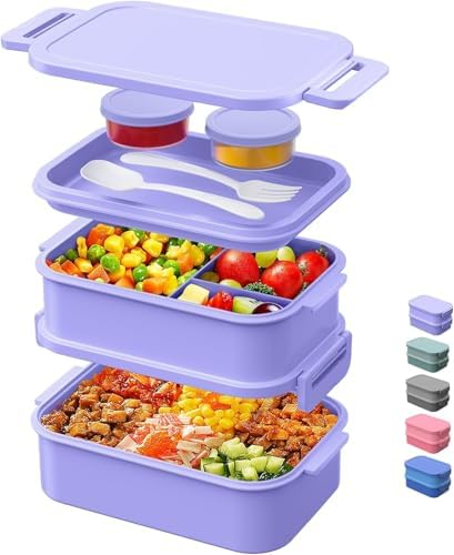 JSCARES Lunch Box Adults Bento Box - All-in-One Stackable 74 OZ Lunch Box Containers for Adult Large Bento Box with Fork Spoon Sauce Boxes, Leakproof Lunchbox for Work School Dining Out (Green)