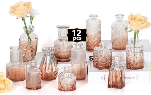 Sawoake Mini Bud Vases As Wedding Centerpieces for Tables,Clear Bud Vases for Flowers,Small Flower Vases Suitable for Birthday Party,Anniversary,Wedding Reception,Baby Shower (Clear-12PCS)