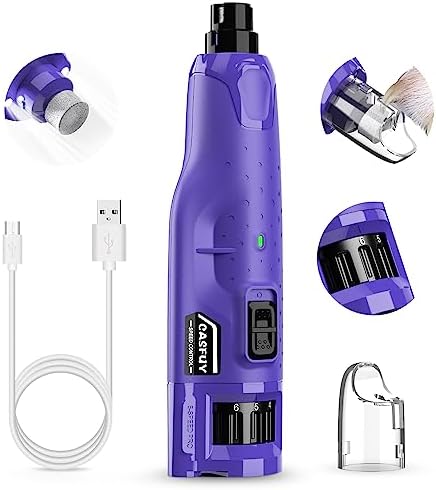 Casfuy Dog Nail Grinder Quiet - (45db)6-Speed Pet Nail Grinder with 2 LED Lights for Large Medium Small Puppy Dogs/Cats, Professional 3 Ports Rechargeable Electric Dog Nail Trimmer with Dust Cap(Blue)