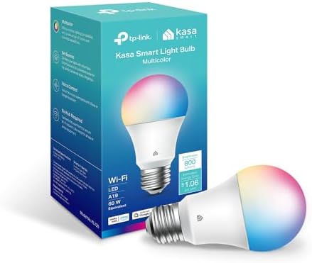 Kasa Smart Light Bulbs, Full Colour Changing Dimmable Smart WiFi Bulbs Compatible with Alexa and Google Home, A19, 9W 800 Lumens,2.4Ghz only, No Hub Required, 2-Pack (KL125P2), Multicolour