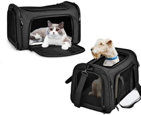 Most Airline Approved Cat Carriers Dog Carriers Soft-Sided Pet Travel Carrier for Puppies/Kittens/Rabbits, 5-Sided Breathable Mesh, Self-Locking Zippers, 17''X11''X11''