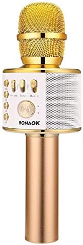 BONAOK Wireless Bluetooth Karaoke Microphone,3-in-1 Portable Instrument Wireless Microphone Mic Speaker Machine Home Party Birthday for All Smartphones(Black)