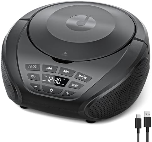 Gueray CD Player Portable Boombox: Home Audio CD Players with Speakers FM Radio AUX Input Support Headphones Playlist Mode PROG Playback for Outdoor Indoor Audiobooks