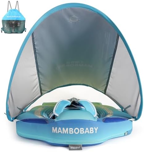 Mambobaby Baby Swim Float with Canopy, Non-Inflatable Solid Baby Float, Upgrade Soft Skin-Friendly Material Infant Swim Float