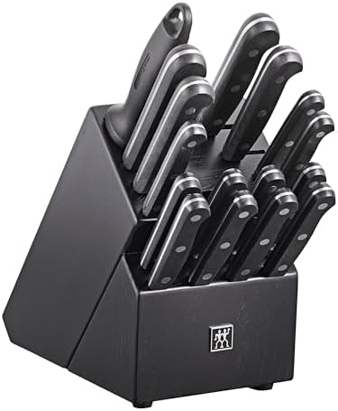 ZWILLING Gourmet 7-Piece Self Sharpening Block Set | Set Contains : 4" Paring | 6" Utility | 5" Tomato/Utility | 8" Bread | 8" Chef | Twin L Multi-Purpose Scissors