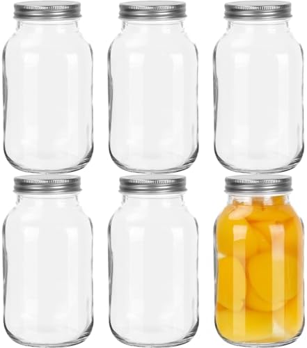 16oz Mason Jars with Airtight Screw Lids, 6 Pack 500ml Storage Glass Jars for Fruits,Jams,Drink Favors,Spice,Baby Foods,DIY Candles