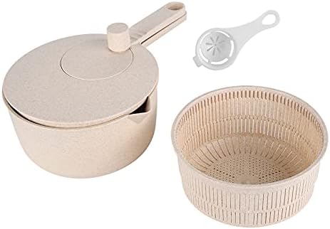 Cyrank Large Salad Spinner with Drain, Lettuce Washer, Vegetable Washing Bowl Set, Manual Vegetables Rice Washing Tool for Kitchen, Beige