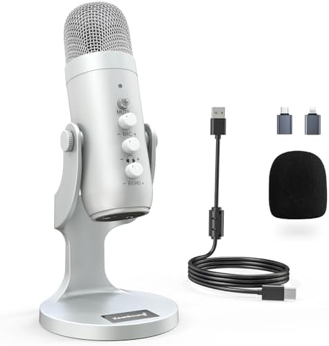 ZealSound USB Microphone,Condenser Phone Computer PC Mic kit,Plug&Play Gaming Microphones for PS 4&5.Mic Gain&Volume Control,Echo &Mute Button for Vocal,Record,Streaming,Discord YouTube Podcast on Mac