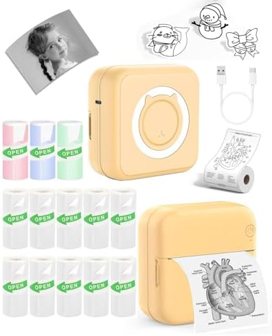 Label Maker - Mini Portable Sticker Printer with 13 Rolls Self-Adhesive Thermal Papers, Labeller Machine for Home Office Study Business Texts Journal, Blue