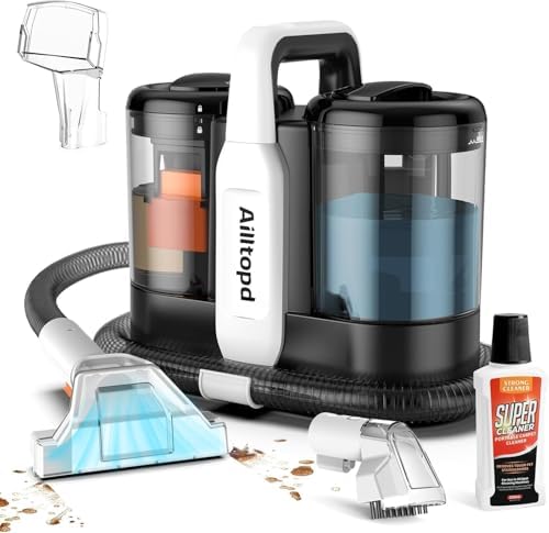 Ailltopd Portable Carpet & Upholstery Spot Cleaner, Powerful Suction and Spot Remover, Deep Stain Cleaning for Carpet, Pets, Stairs, Car Seat, Couch, with Dual Size BrushHead and Cleaning Solutions