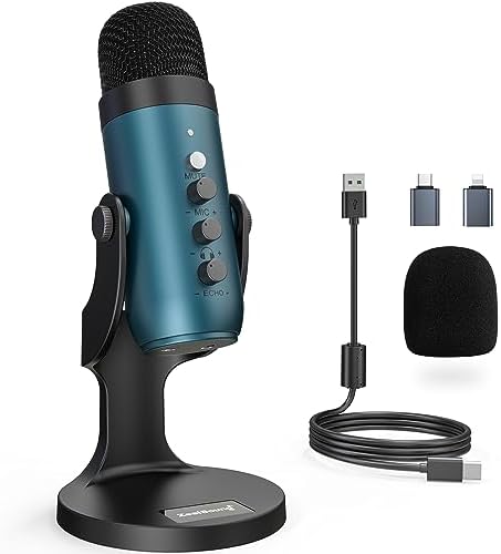 ZealSound USB Microphone,Condenser Phone Computer PC Mic kit,Plug&Play Gaming Microphones for PS 4&5.Mic Gain&Volume Control,Echo &Mute Button for Vocal,Record,Streaming,Discord YouTube Podcast on Mac