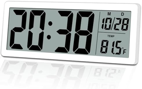 QINYUNE Digital LCD Wall Clock Easy to Set, 8.5 Inch LCD Screen with Time/Date/Temperature Display,Simple Digital Desk Clock with 12/24H for Bedroom Living Room Office