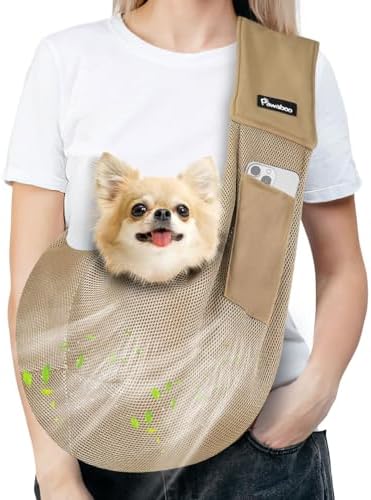 Pawaboo Small Dog Sling Carrier, Reversible Hands Free Dog Sling Carrier for Small Dogs and Cats, Puppy Sling Carrier with Adjustable Strap Buckle & Safety Harness, Puppy Essentials, Grey
