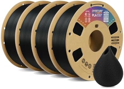 OVERTURE PLA Filament 1.75mm PLA 3D Printer Filament, 1kg Cardboard Spool (2.2lbs), Dimensional Accuracy +/- 0.02mm, Fit Most FDM Printer (Black 1-Pack)