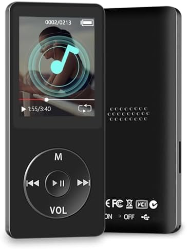 MP3 Player with Bluetooth, Portable 32GB MP3 Music Players with Speaker, Supports Alarm Clock, FM Radio, Recording Function, Up to 128GB Memory Storage, Earphones Included