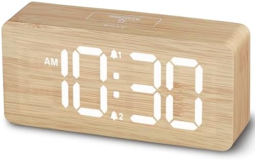 Purilite Select Wooden Digital Alarm Clock with Large LED Display