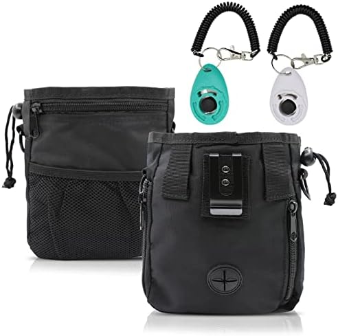 MGKSHADOW Dog Treat Pouch 1pc, Pet Training Clicker 2 pcs, Pet Treat Pouch, Built-in Poop Bag Dispenser (Black)