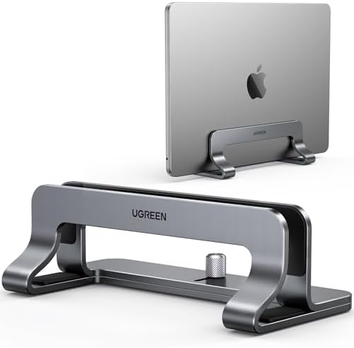 UGREEN Vertical Laptop Stand Holder Mount for Desk, Riser Adjustable Aluminum Compatible with MacBook Pro Air, Ideapad, Surface Book, Chromebook Up to 15.6inch, Grey