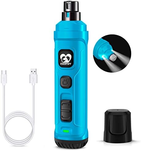 Casfuy Dog Nail Grinder with 2 LED Light - New Version 2-Speed Powerful Electric Pet Nail Trimmer Professional Quiet Painless Paws Grooming & Smoothing for Small Medium Large Dogs and Cats (Blue)