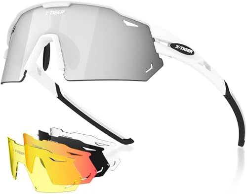 X-TIGER Polarized Cycling Glasses with 5 Interchangeable Lenses,MTB Biking Baseball Running Sports Sunglasses for Men Women