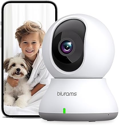 blurams Security Camera, 2K Indoor Camera 360-degree Pet Camera for Home Security w/ Motion Tracking, Phone App, 2-Way Audio, IR Night Vision, Siren, Works with Alexa & Google Assistant,White