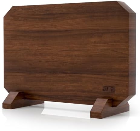 HOSHANHO Magnetic Knife Block 14 x 10 Inches, Double Sided Magnetic Knife Holder Rack for Kitchen Counter, Acacia Wood Magnetic Knife Storage Stand with Knife Sharpener
