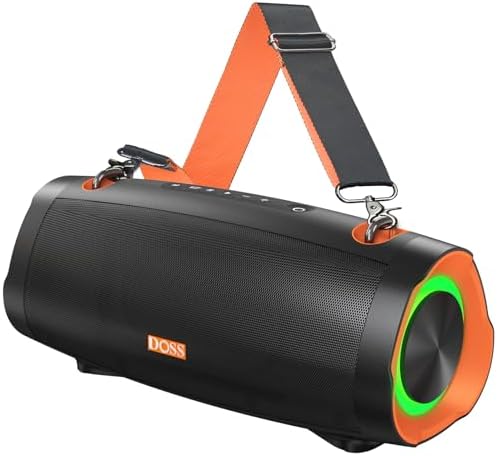 DOSS Extreme Boom Pro D100 Bluetooth Speaker with 140W Peak, 70W Bold Sound, Extra Bass, 24H Playtime, Beat-Sync Lights, IPX6 Waterproof, Portable Strap for Hiking, Camping-Orange