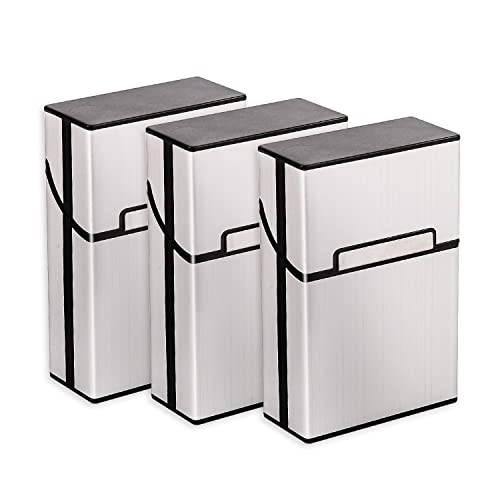 3 Packs Aluminum Cigarette Case, Holder & Tin - Metal Pocket Cigar & Tobacco Box for Men & Women - Gray/Silver/Rose Gold/Champagne