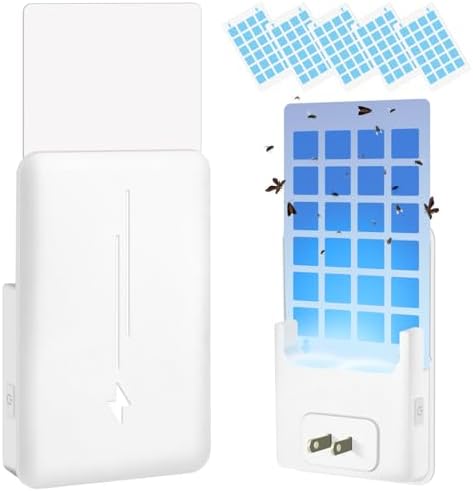 Flying Insect Trap Plug-in Mosquito Killer Indoor Gnat Moth Catcher Fly Tapper with Night Light UV Attractant Catcher for Home Office White-1PACK (1 Device+5 Refills)