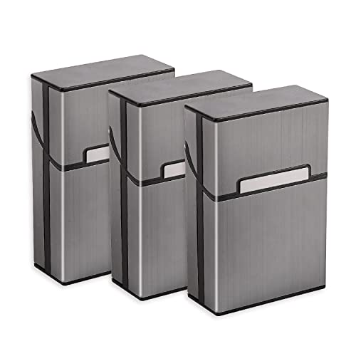 3 Packs Aluminum Cigarette Case, Holder & Tin - Metal Pocket Cigar & Tobacco Box for Men & Women - Gray/Silver/Rose Gold/Champagne