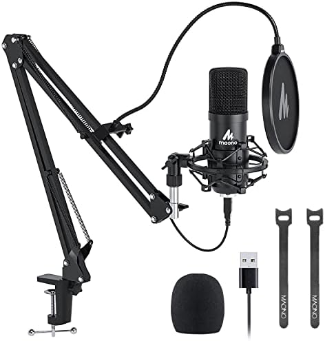 USB Microphone, MAONO 192kHz/24Bit Plug & Play PC Computer Podcast Condenser Cardioid Metal Mic Kit with Professional Sound Chipset for Recording, Gaming, Singing, YouTube (AU-A04)