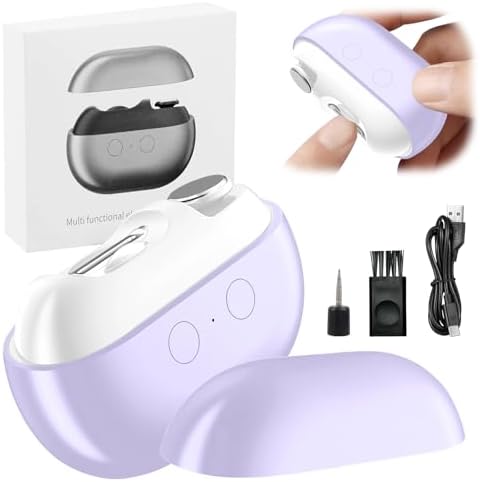 Aerbee 2 in 1 Electric Polishing Automatic Nail Clippers, Electric Nail Clipper USB Rechargeable Electric Nail File Kit with 2 Speeds Professional Manicure Pedicure Set with LED Light (Grey) - PuriLite