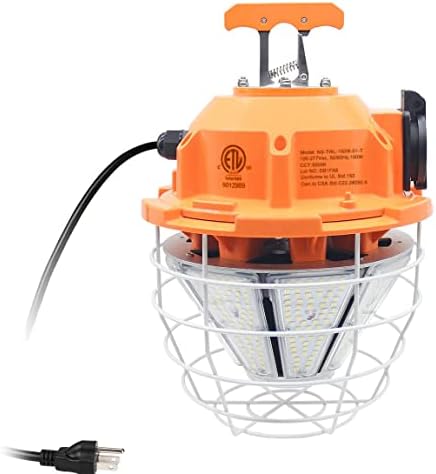 150W High Bay Outdoor Temporary LED Work Light 22500Lm 5000K Daylight White with Stainless Steel Guard and Hook Portable Hanging Lighting for Construction Job Site