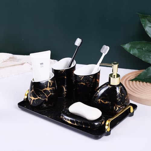 White Bathroom Accessories Set,Modern Countertop Bathroom Decor,Luxury 6 Piece Bathroom Accessory Set,Complete with Soap Dispenser,Toothbrush Holder,Tumbler,Tray