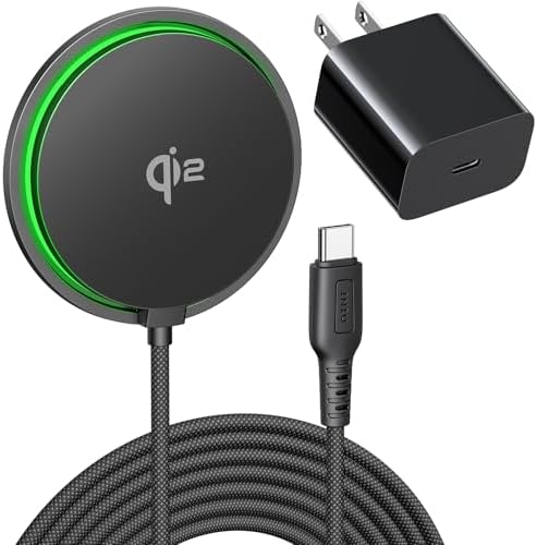 INIU Magnetic Wireless Charger, Qi2 Certified 15W Fast Mag-Safe Wireless Charging Pad with Cooling Fan & LED Light, for iPhone 16 15 14 13 12 Series, AirPods, and More (Adapter Included)