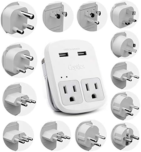 Ceptics Universal Travel Adapter kit, Dual USB (QC 3.0) + 2 US outlets + USB-C Cable, Use with Chargers, Cell Phones, Laptops, 6 Plug attachments for Worldwide use (Does Not Convert Voltage) (WPS-2B)