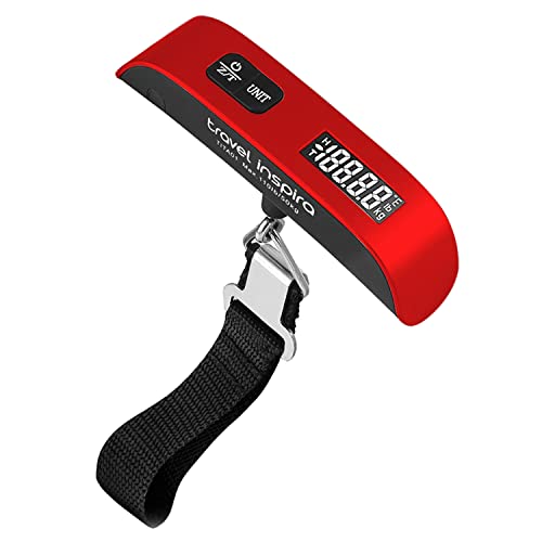 travel inspira Luggage Scale, Portable Digital Hanging Baggage Scale for Travel, Suitcase Weight Scale with Rubber Paint, 110 Pounds, Battery Included - Blue