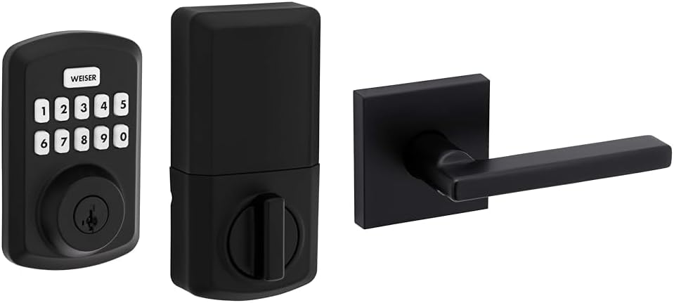 Weiser Powerbolt 3 Matte Black Keyless Entry Door Lock/Deadbolt Lock, 10-Button Keypad Door Lock with Auto Lock and 12-Month Battery Life, Electronic Door Locks for Front Door, Home Décor