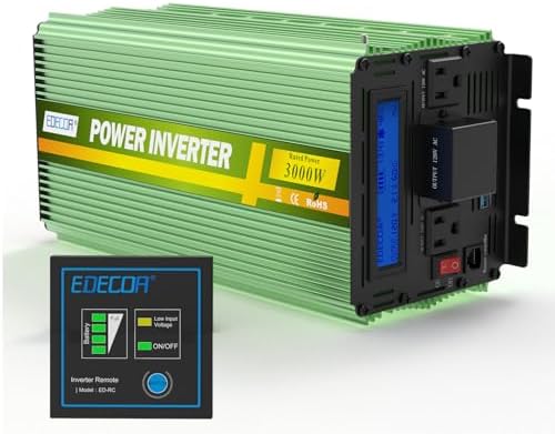 EDECOA 3000 Watt Power Inverter DC 12V to AC 110V 120V 3000W Converter for Car Truck RV with LCD and Dual USB Romte Controller (ETRC Remote)