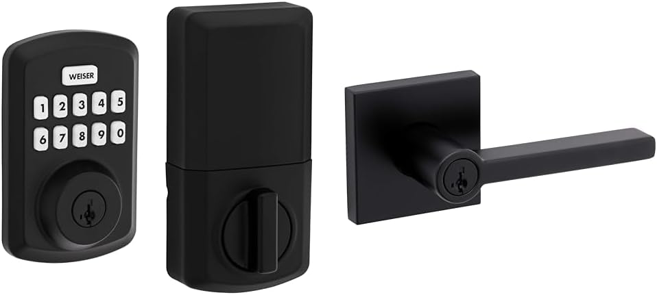 Weiser Powerbolt 3 Matte Black Keyless Entry Door Lock/Deadbolt Lock, 10-Button Keypad Door Lock with Auto Lock and 12-Month Battery Life, Electronic Door Locks for Front Door, Home Décor