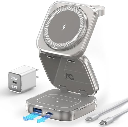 5-in-1 Wireless Charger for Magsafe, AC ISLAND Aluminum Travel Charging Station for Apple, 15W Snap Magnetic Multi Charging Stand Dock for iPhone 16/15/14/13 Apple Watch AirPods (with 35W GaN Adapter)