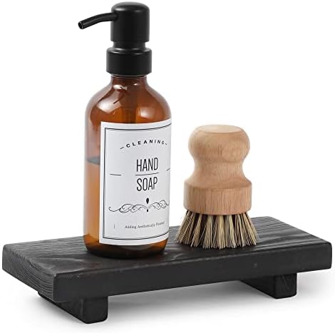 Wood Pedestal Soap Stand, Farmhouse Wood Riser, Soap Dish Holder/Tray Counter Decor for Bathroom Kitchen, Rustic Candle Plant Holder, Display Rectangular Decorative (Antique Walnut)