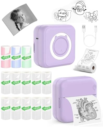 Label Maker - Mini Portable Sticker Printer with 13 Rolls Self-Adhesive Thermal Papers, Labeller Machine for Home Office Study Business Texts Journal, Blue